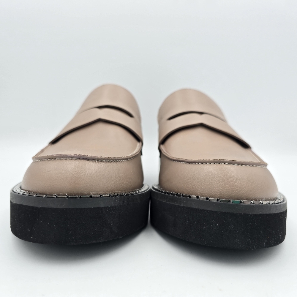 BCBGeneration Taupe Leather Loafers with Chain-Trim Sole - Picture 4 of 16
